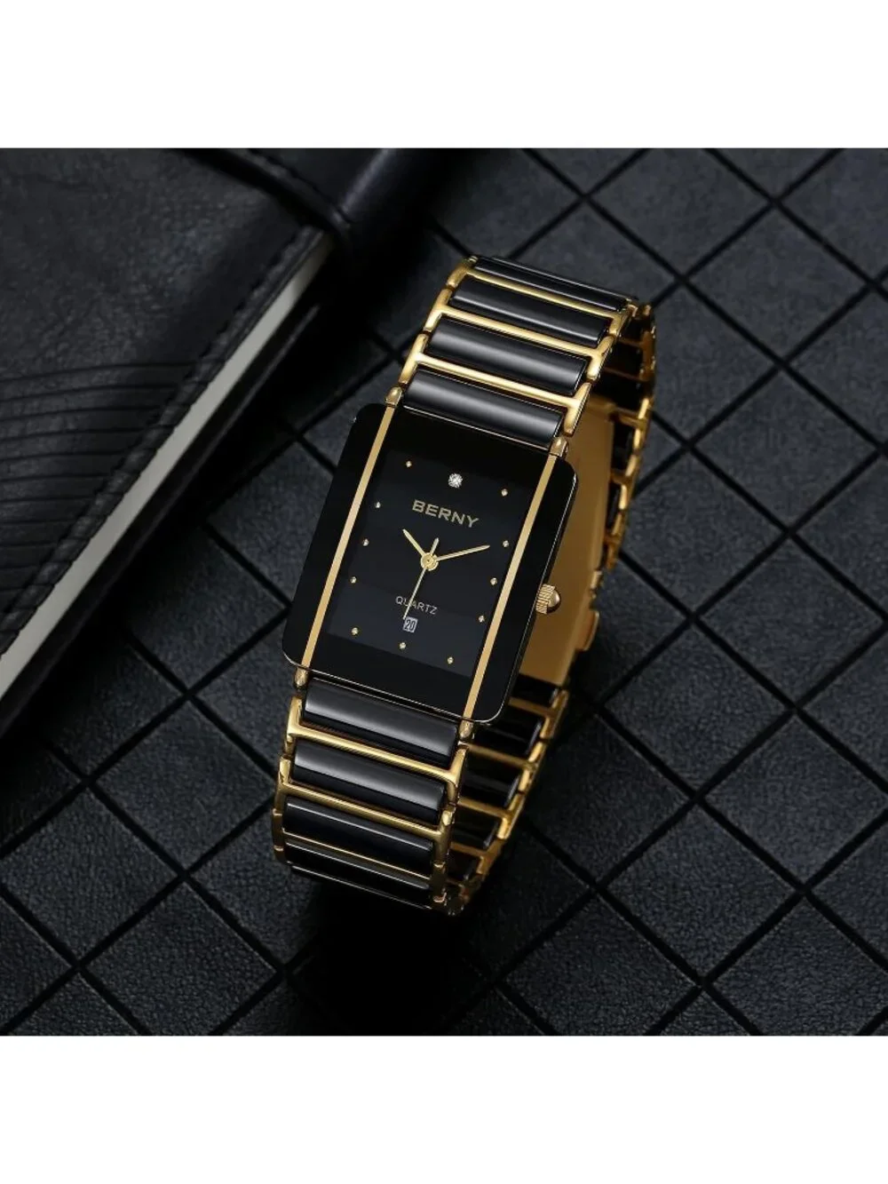 Men’s Black Gold Ceramic Bracelet Quartz Stainless Steel Case Wrist Watches